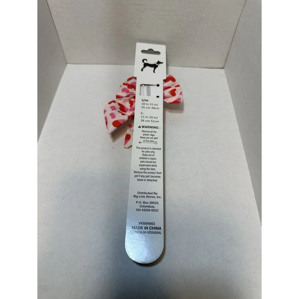 NEW DOG COLLAR silver with pink red heart bow‎ SIZE LARGE 15-20 INCHES